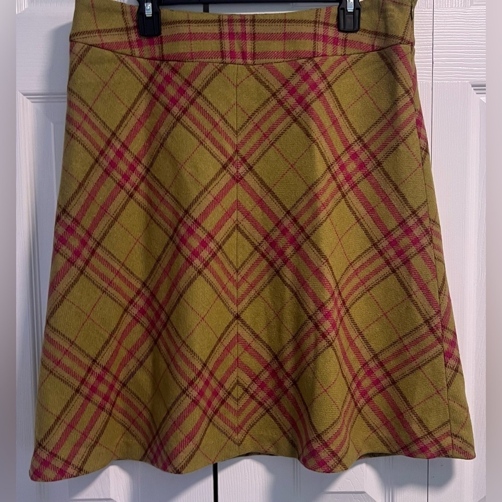 Women's Liz Claiborne Green, Pink and Brown Wool Blend A-Line Skirt